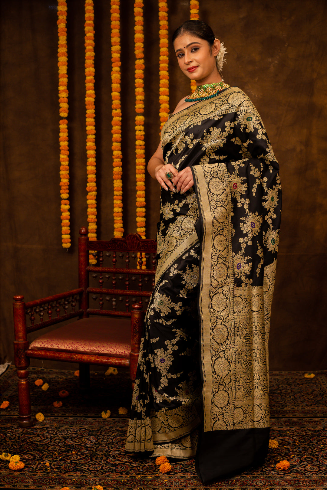 Black Saree Katan Silk Handwoven - Panaya 