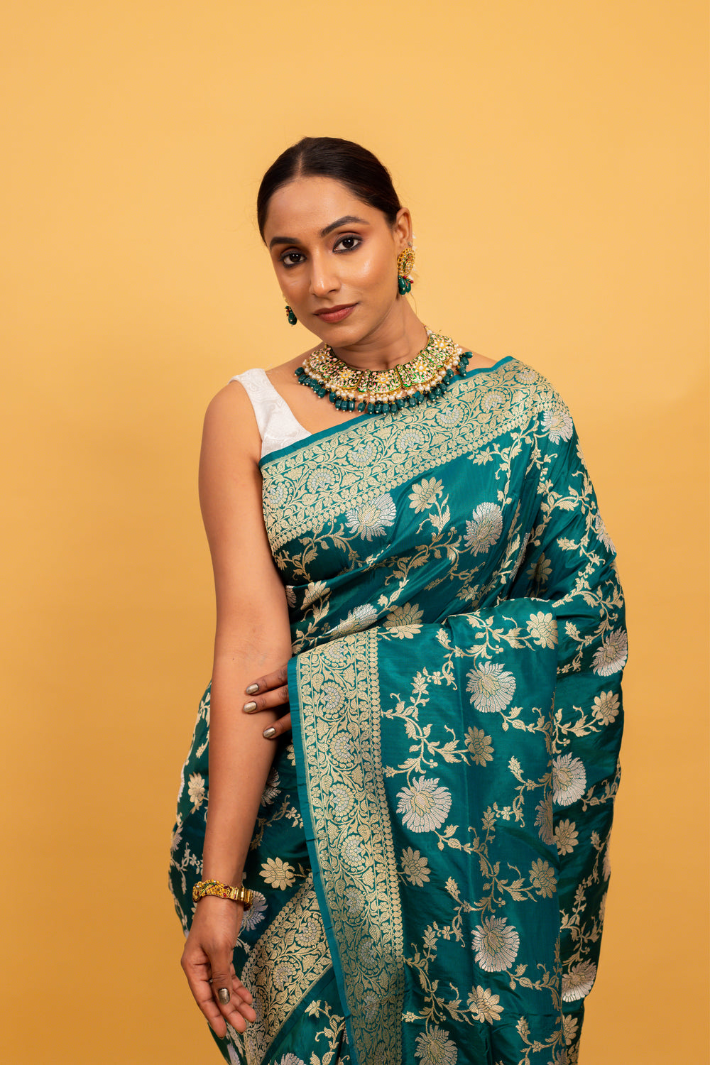 Green Saree Katan Silk Handwoven - Panaya 