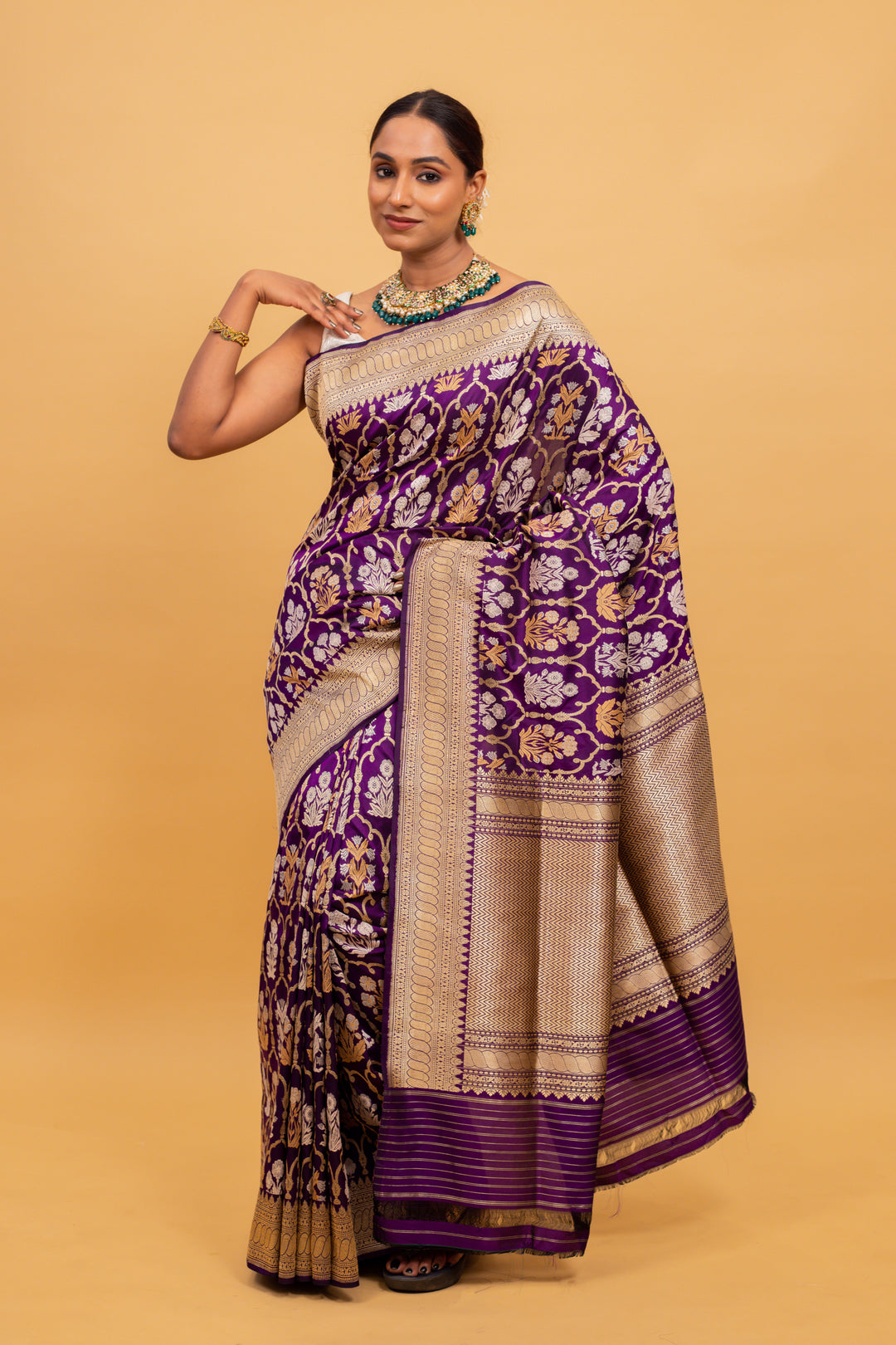 Purple Saree Katan Silk Handwoven - Panaya 