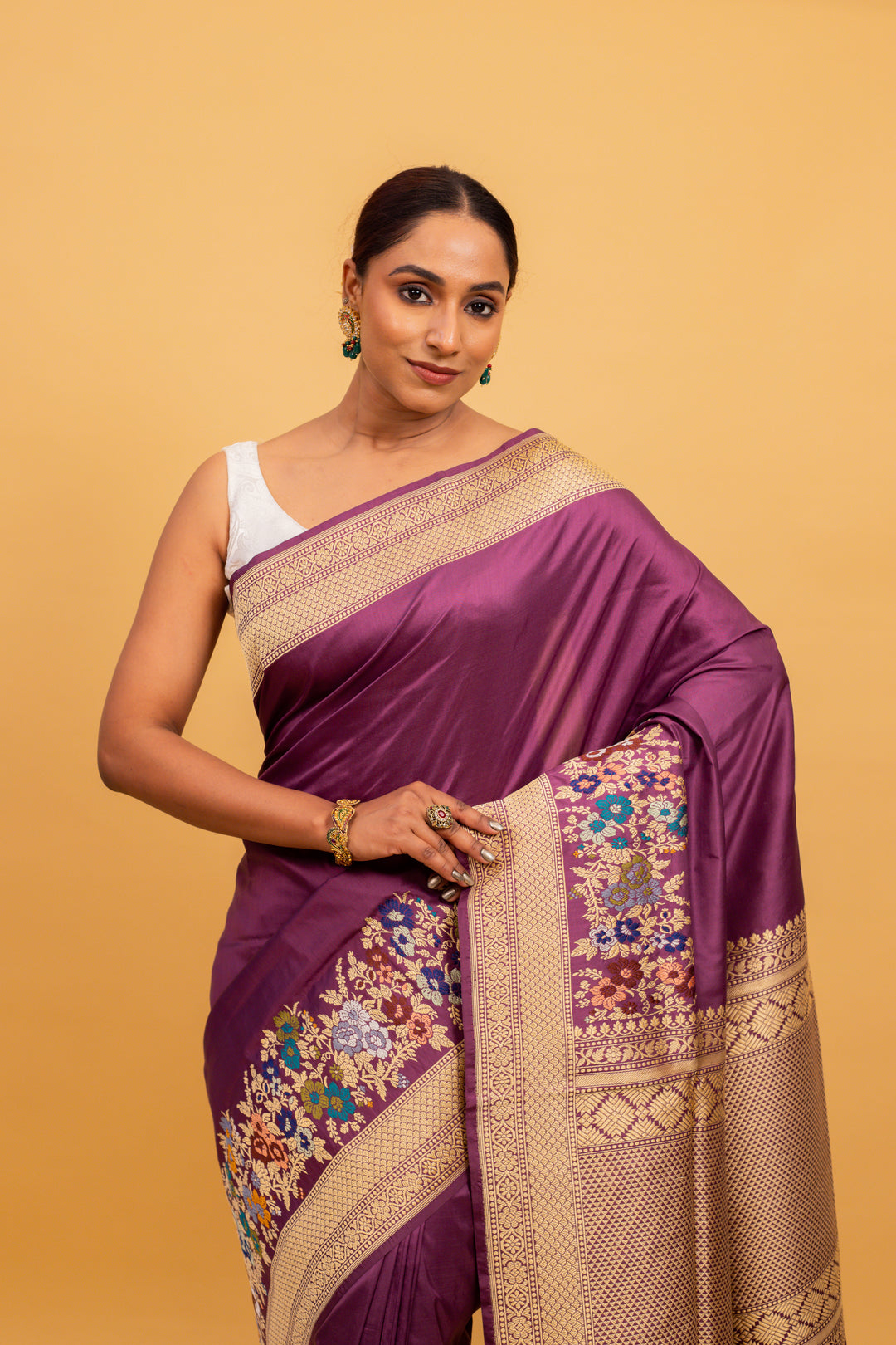 Magenta Saree Katan Silk Handwoven - Panaya 