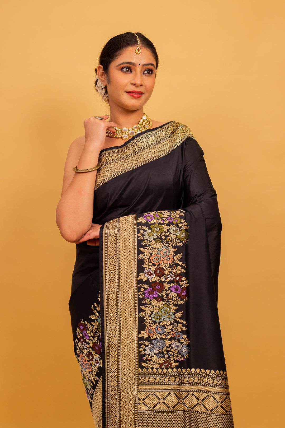 Black Saree Katan Silk Handwoven - Panaya 