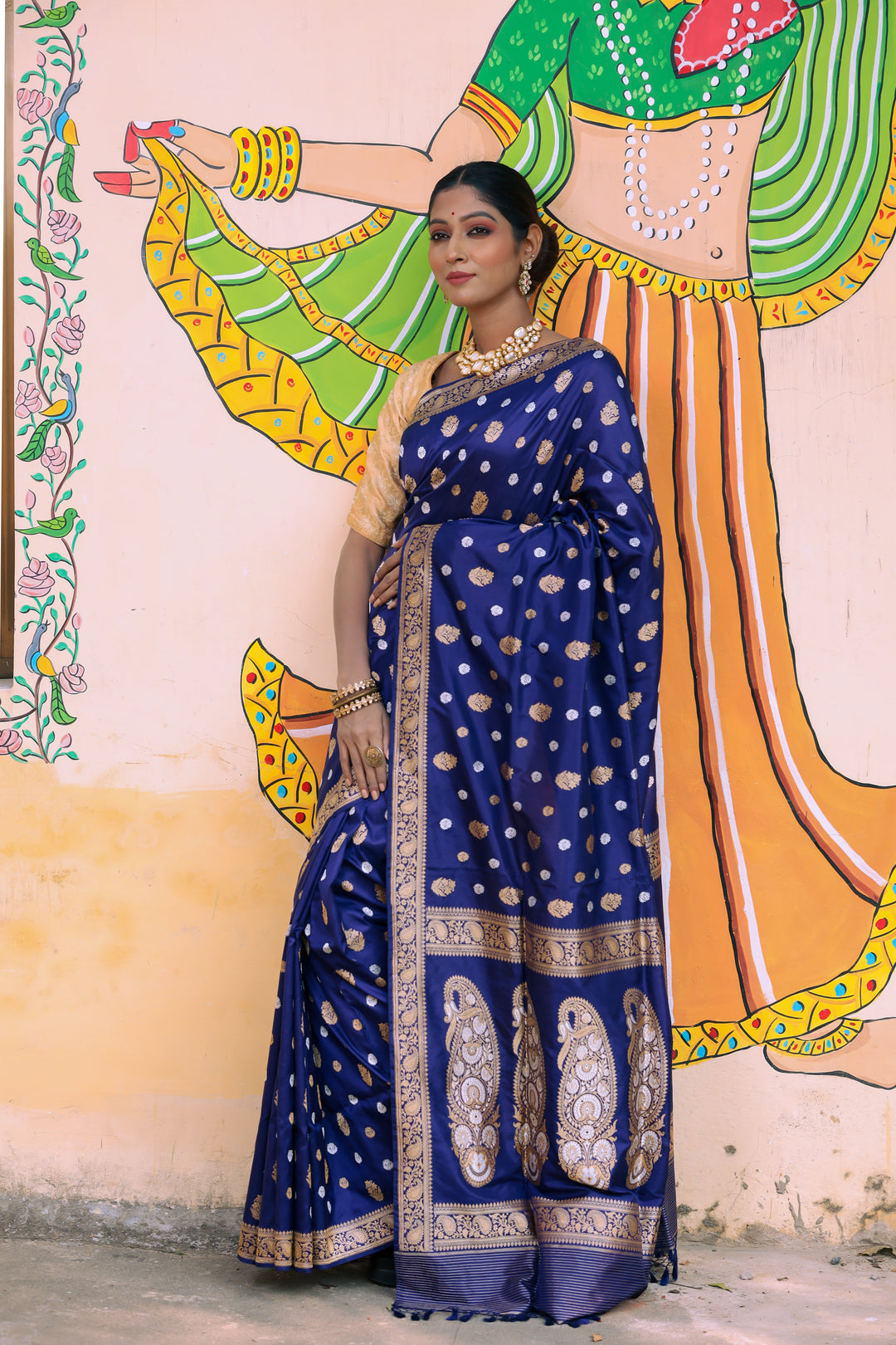 Royal Blue Katan Pure Silk Kadwa Saree - Panaya 