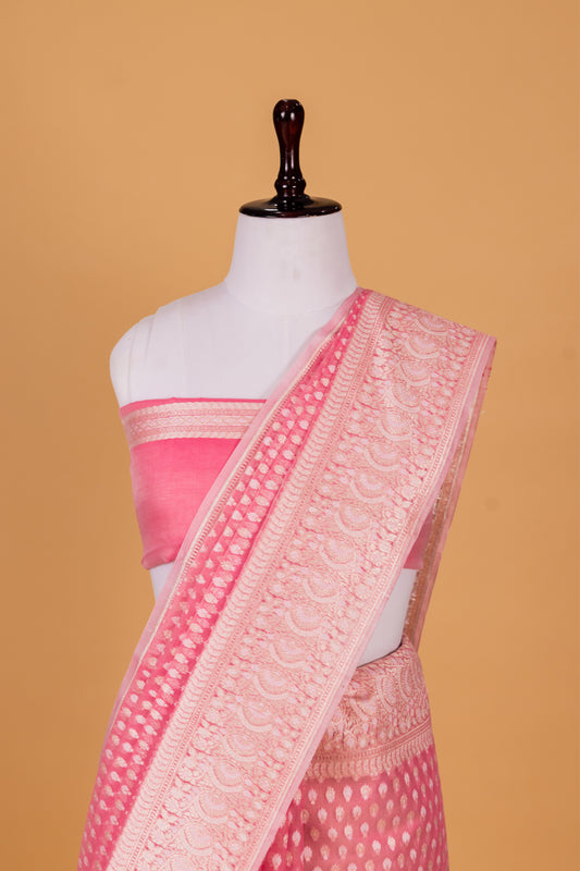 Pink Banarasi Cotton Cutwork Saree