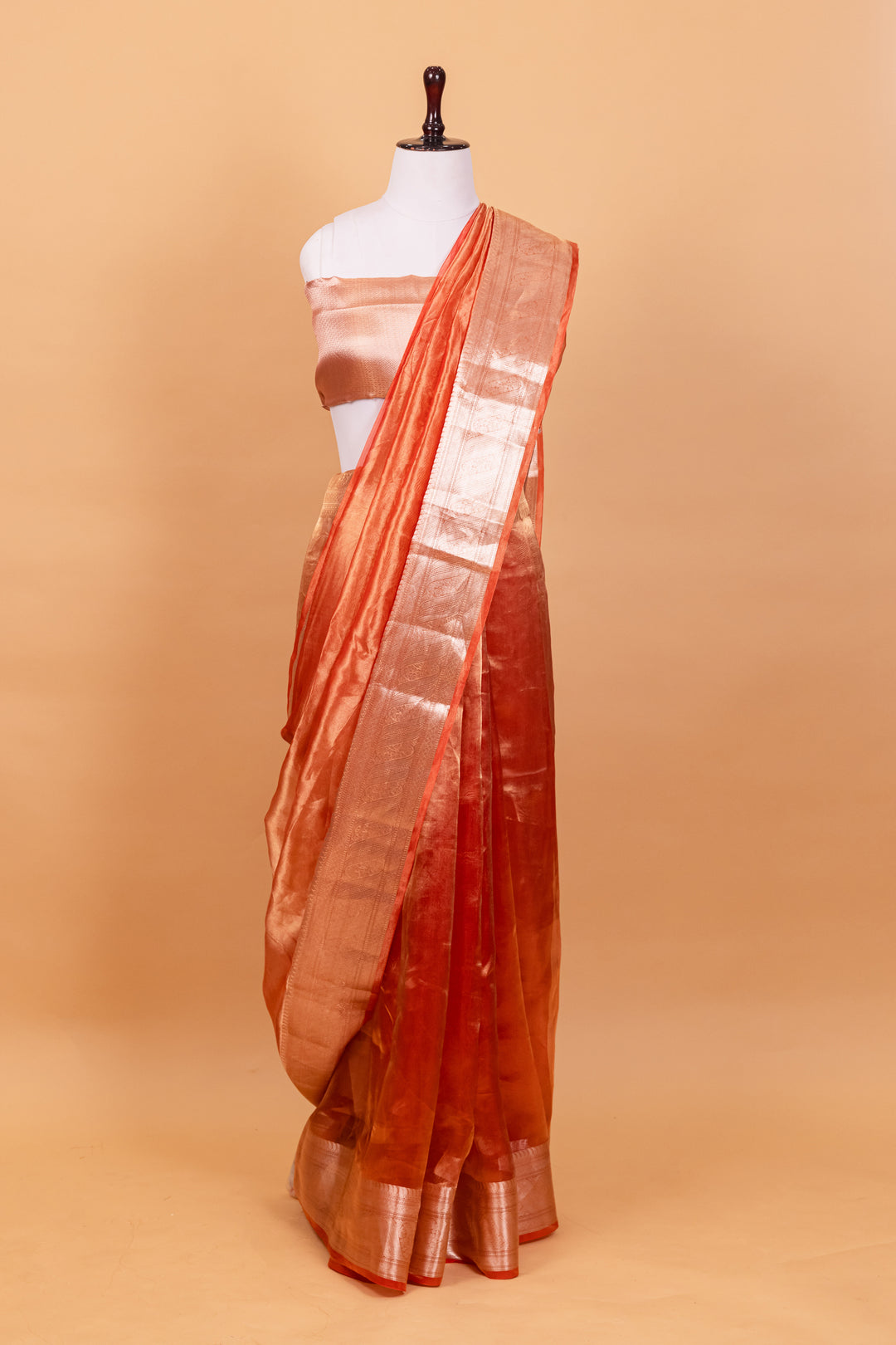 Copper Tissue Pure Silk Dyed Saree - Panaya 
