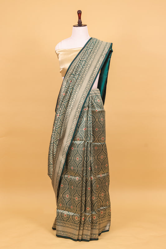 Green Katan Pure Silk Cutwork Saree - Panaya 