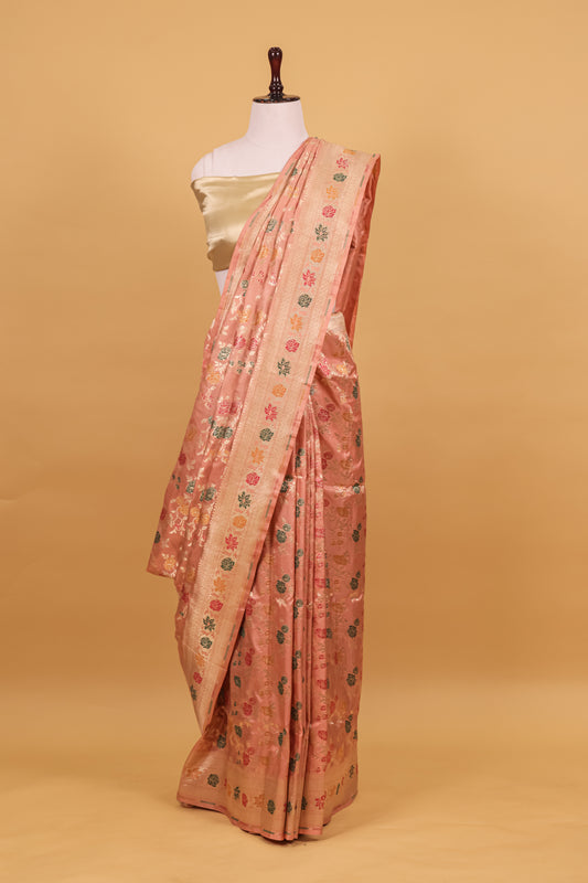 Pink Katan Pure Silk Cutwork Saree - Panaya 