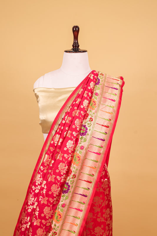 Rani Pink Katan Pure Silk Cutwork Saree - Panaya