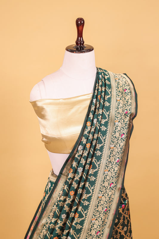 Green Katan Pure Silk Cutwork Saree - Panaya 