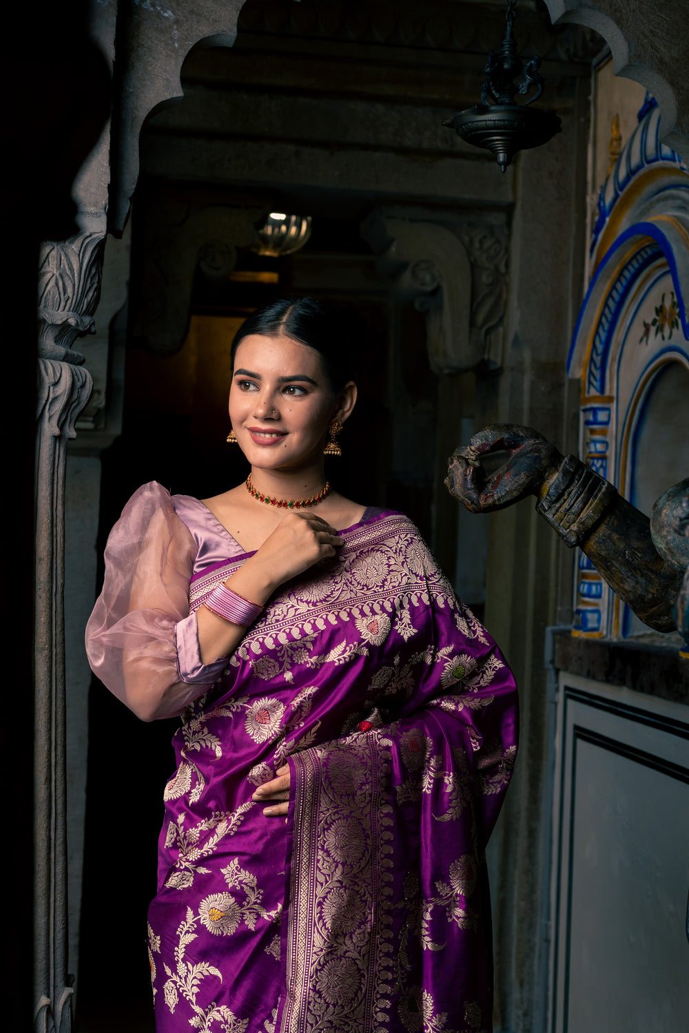 Purple Handwoven Kadwa Katan Silk Saree - Panaya 