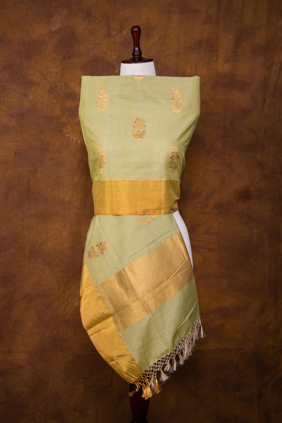 Pista Green Dupatta Silk by Cotton - Panaya 