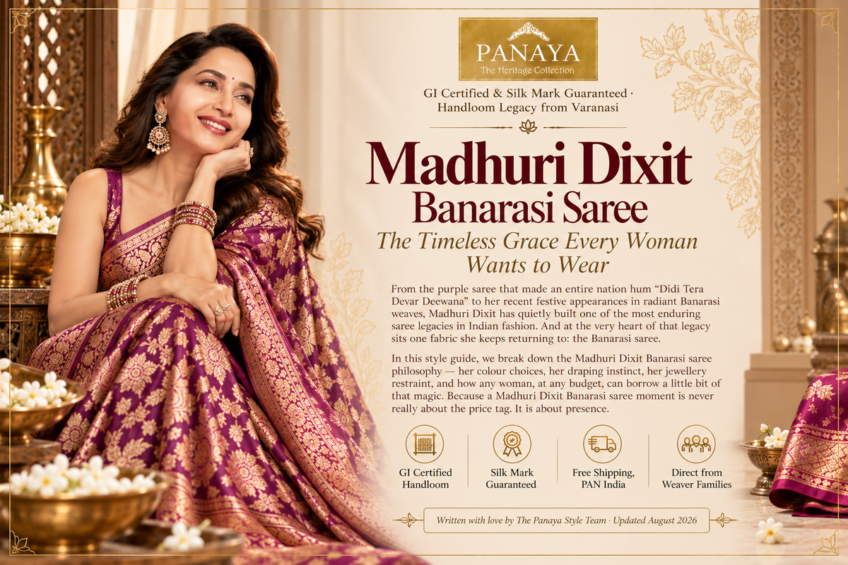 Madhuri Dixit Banarasi Saree Style Guide | The Panaya