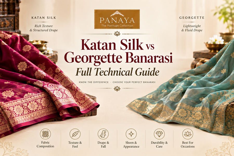Katan vs Georgette: Katan silk vs Georgette Banarasi saree comparison.