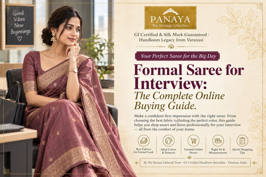 Formal Banarasi saree for a professional interview.