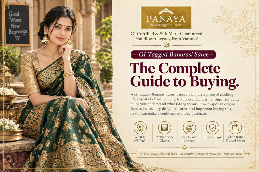 GI-tagged green Banarasi silk saree buying guide.