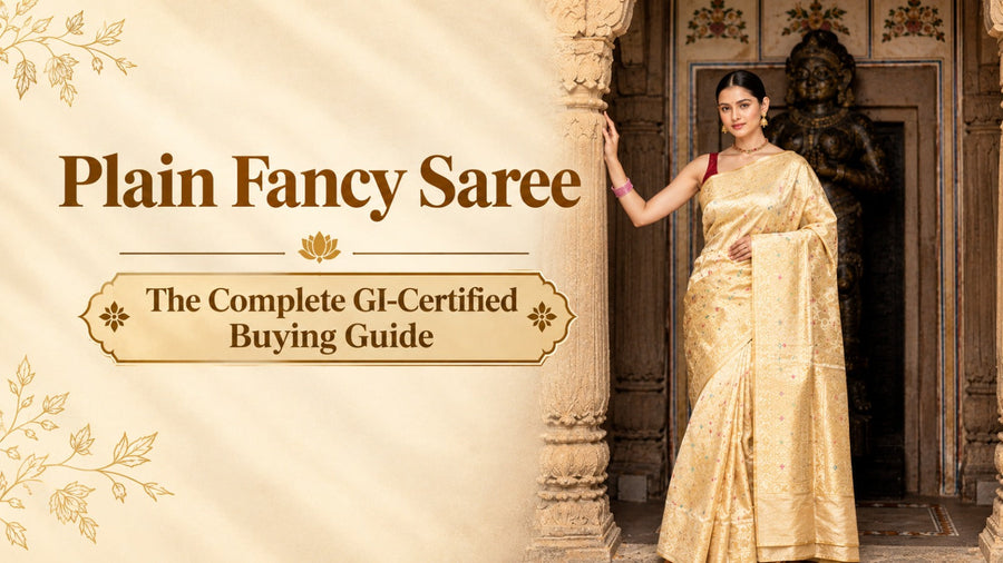 Plain Fancy Saree in Golden Banarasi Silk with Traditional Woven Designs – The Panaya GI-Certified Buying Guide 
