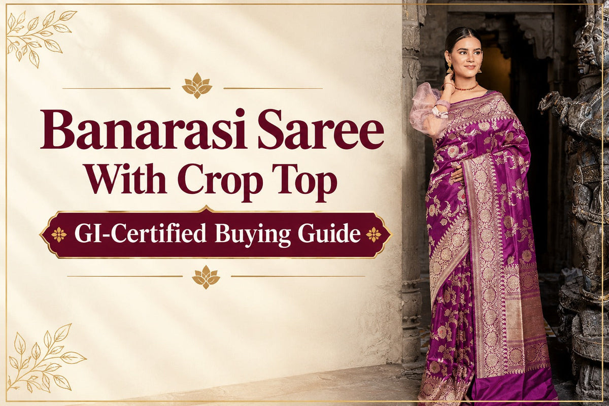 Banarasi Saree With Crop Top – Purple Banarasi Silk Saree GI-Certified Buying Guide | The Panaya
