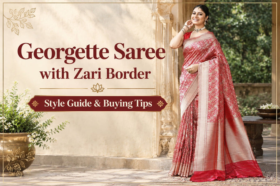  Georgette Saree with Zari Border – Red and Cream Saree Style Guide | The Panaya 