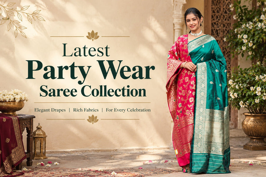  Latest Party Wear Saree Collection in Magenta and Teal | The Panaya