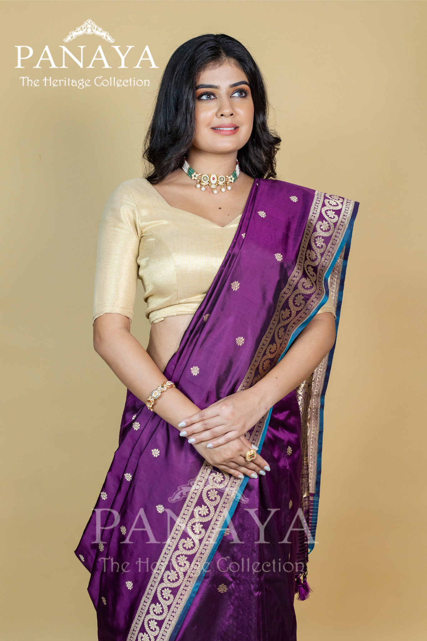 Handloom, Katan Silk With Darbar Anchal, Zari Gold Work Border
