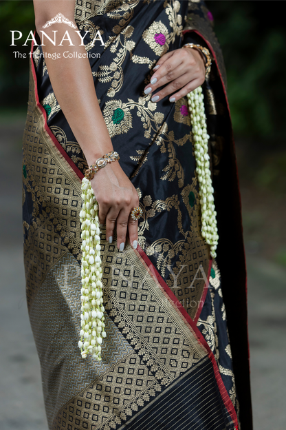 Handloom Katan Silk With Zaal Design Meenakari Work Banarsi Anchal And Border