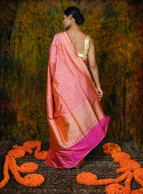 Pink Katan Pure Silk Saree - Panaya 