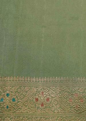 Lime Green Katan Silk Saree — Kadwa Jaal