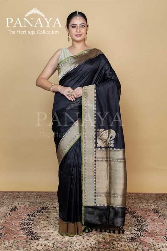 Handloom Katan Silk With Kuniya Banarasi Border Anchal