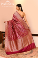 Saree Katan Silk Semi Handwoven with Banrasi Aanchal & Border with Gold & Silver Meenedar Jaal Design