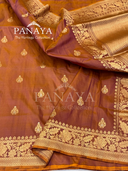 Saree Katan Silk with banarasi aanchal & Border with Gold & Silver zari  Booti Design