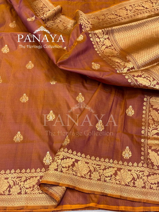 Saree Katan Silk with banarasi aanchal & Border with Gold & Silver zari  Booti Design