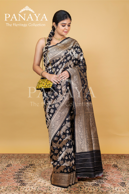 Katan Silk Zaal Design With Gold Zari Banarasi Anchal Border Design