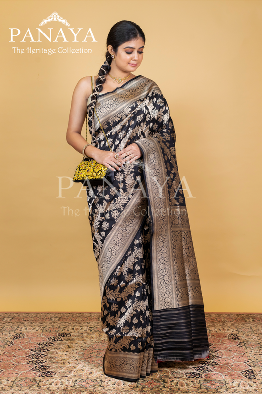 Katan Silk Zaal Design With Gold Zari Banarasi Anchal Border Design