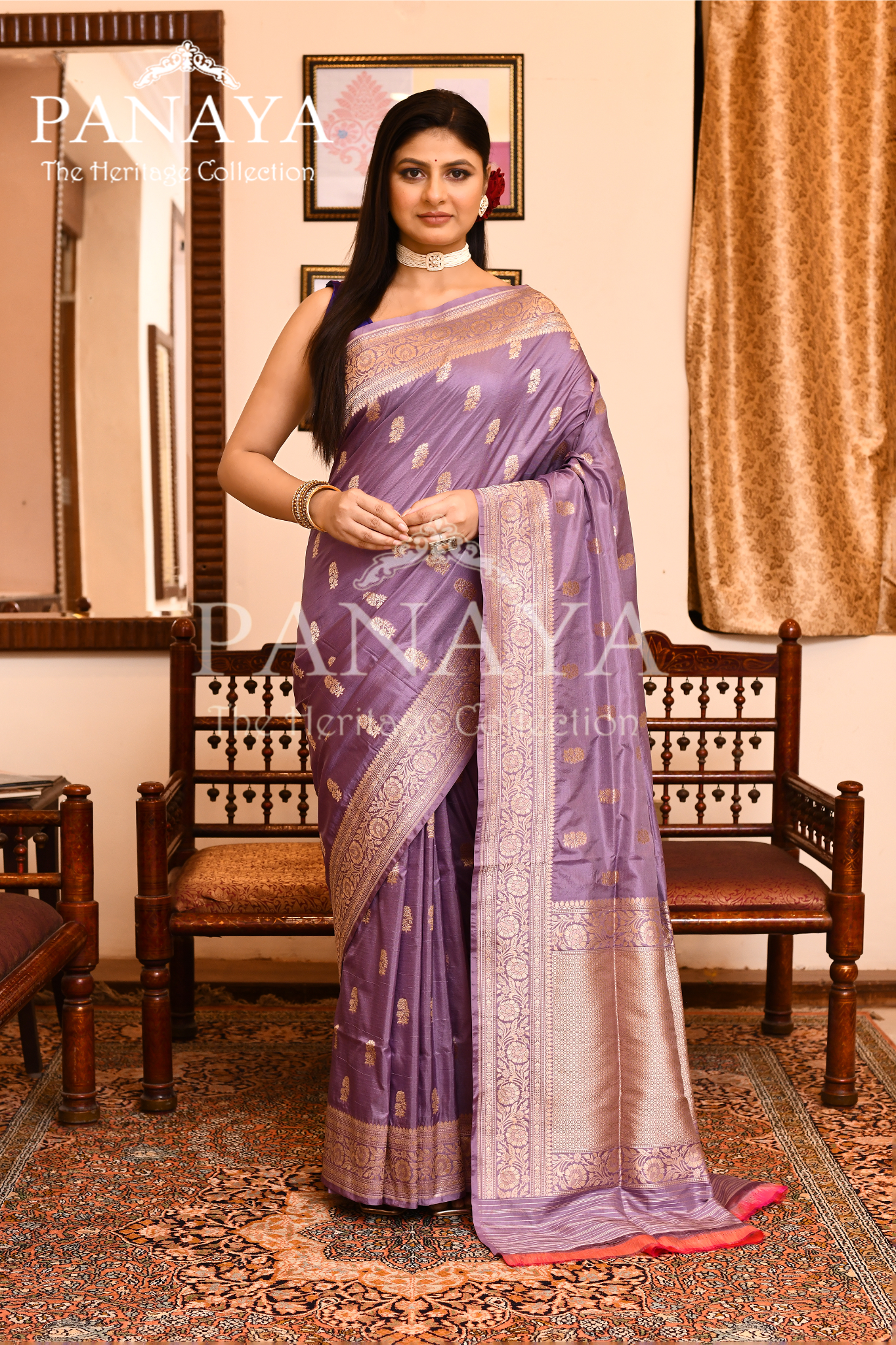 Saree Katan Silk Handwoven with Banrasi Aanchal & Border with Gold  Booti