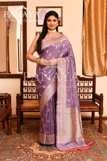 Saree Katan Silk Handwoven with Banrasi Aanchal & Border with Gold  Booti