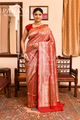 Saree Katan Silk Semi Handwoven with Banrasi Aanchal & Border with Gold & Silver Meenedar Jaal Design