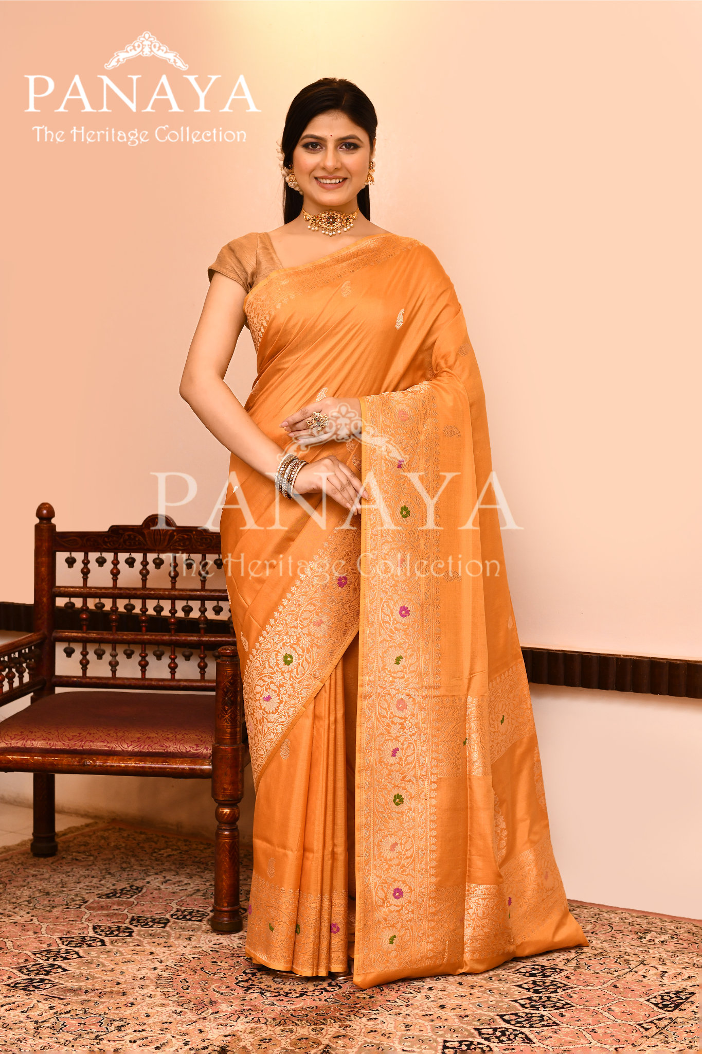 Saree Kora Cotton Silk With Banarasi aanchal & Border with Meenedar Booti