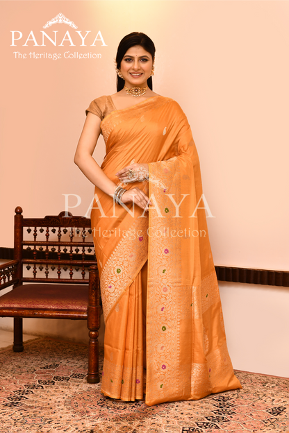 Saree Kora Cotton Silk With Banarasi aanchal & Border with Meenedar Booti