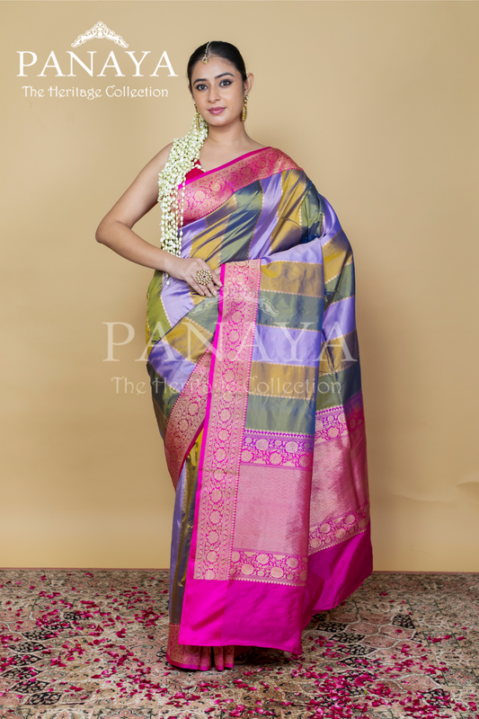 Rangkat Saree With Contrast Banarsi Border And Anchal
