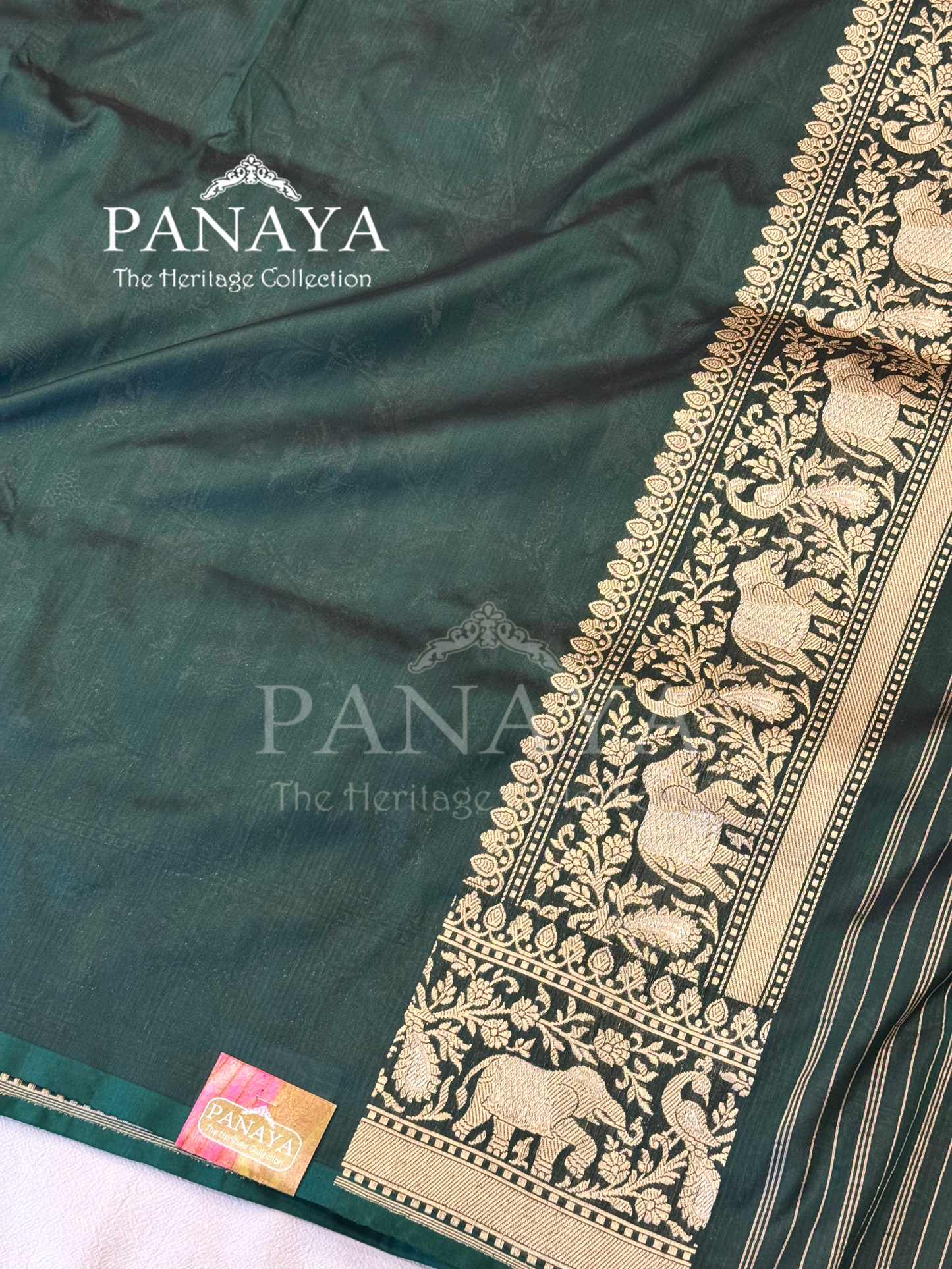 Saree Katan Silk Shikargah Design with Banarasi aanchal & Border with gold & Silver Zari Work