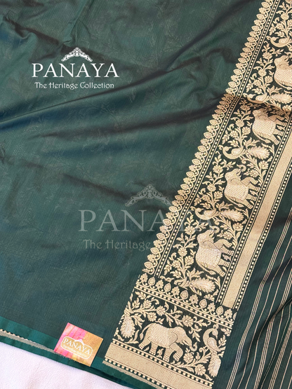 Saree Katan Silk Shikargah Design with Banarasi aanchal & Border with gold & Silver Zari Work