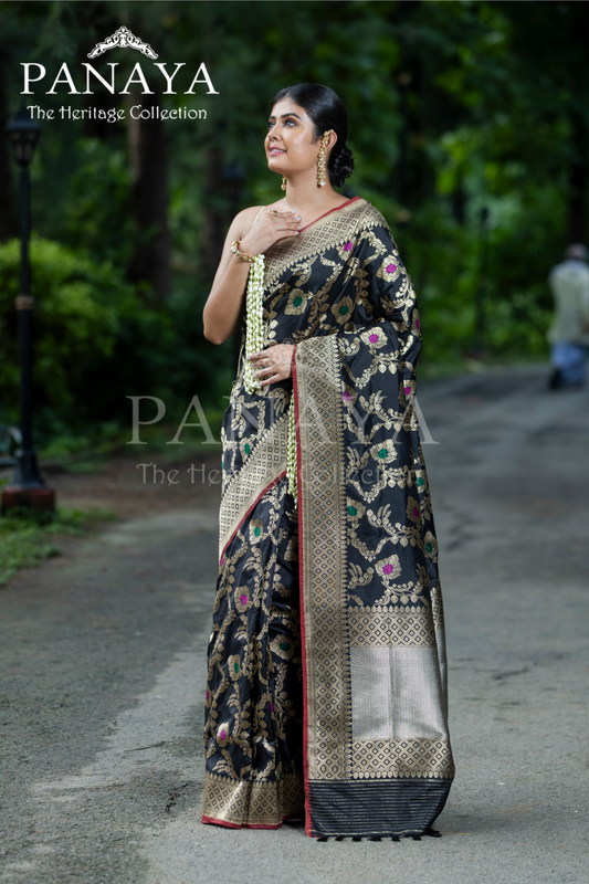 Handloom Katan Silk With Zaal Design Meenakari Work Banarsi Anchal And Border