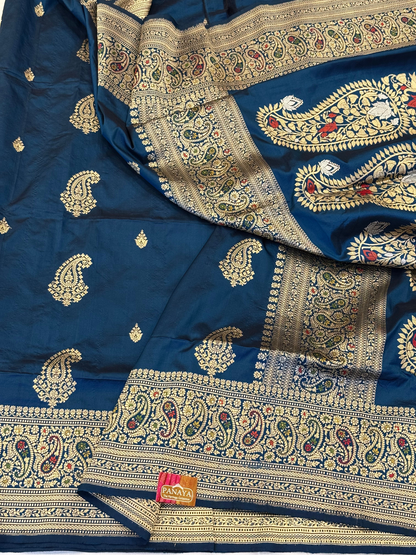 Saree Katan Silk with Meenedarr Banarasi Aanchal & Border with Gold Zari Carry Boota