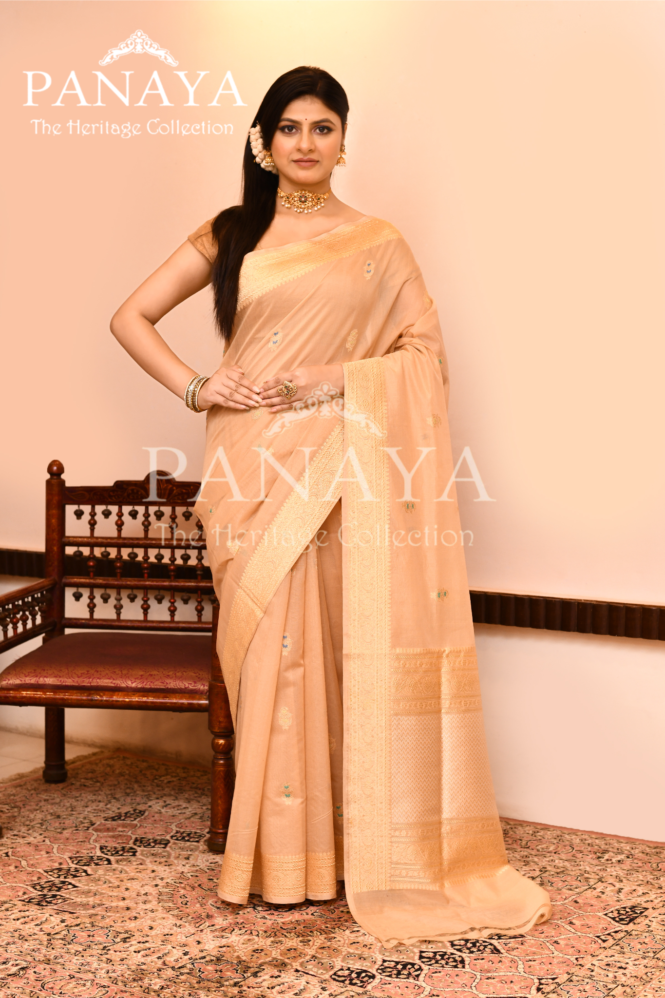 Saree Kora Cotton Silk With Banarasi aanchal & Border with Meenedar Booti
