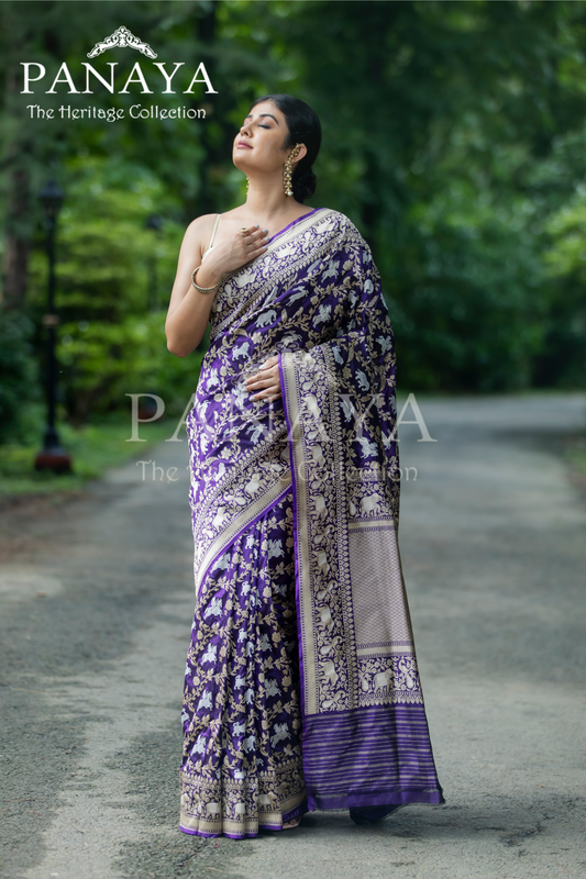 Handloom Sikargah Pattern Zaal Work With Gold And Silver Zari Work