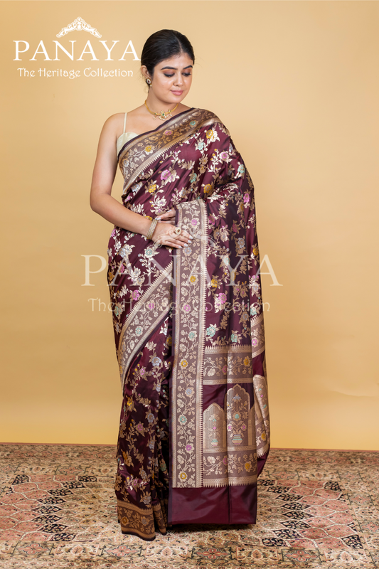 Katan Silk Zaal Design Meenakari Work With Banarasi Anchal Border Design