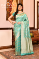 Saree Katan Silk Semi Handwoven with Banrasi Aanchal & Border with Gold & Silver  Jaal Design