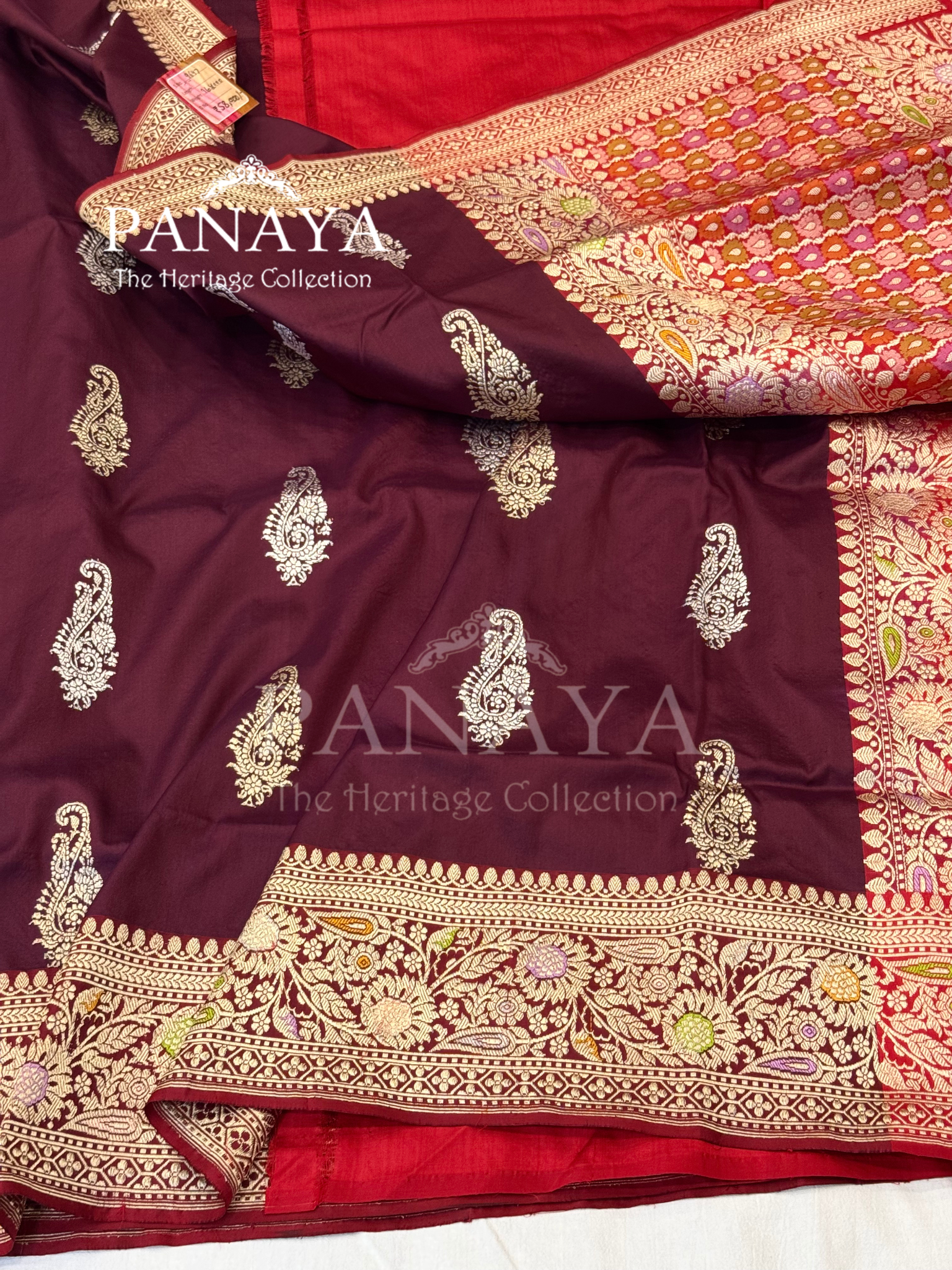 Saree Katan Silk with Contrast aanchal & Border with gold zari Paisely Boota Design