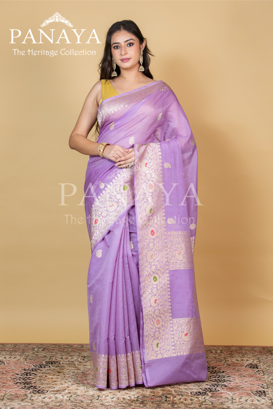 Kora Silk Kairi Buti With Gold Zari Meenakari Anchal And Border
