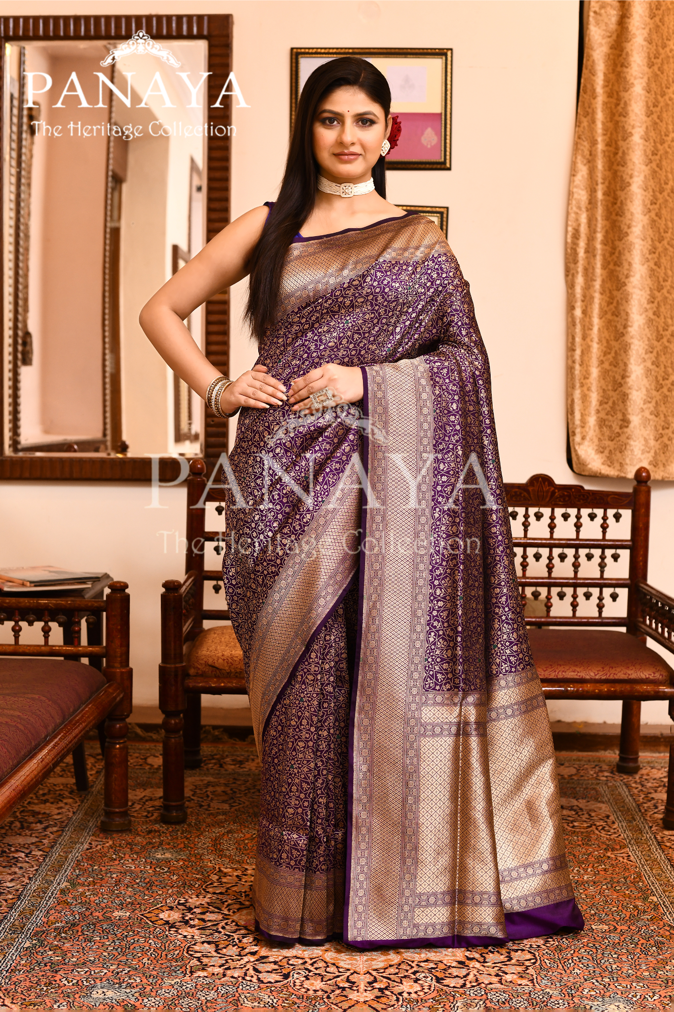 Saree Katan Silk Brocade Tanchuie Design With Jaal Design With Banarasi Aanchal & Border
