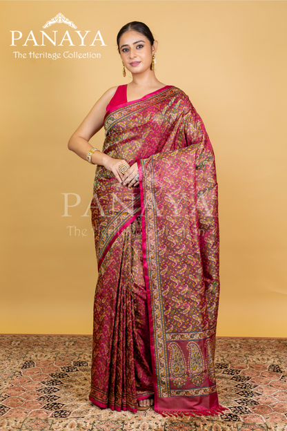 Katan Silk Banarasi Paisley Design With Four Color Resham Meenakari Work